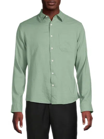 Saks Fifth Avenue Men's Linen Blend Long Sleeve Button Down Shirt In Bay Green