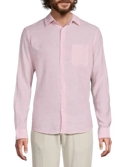 Saks Fifth Avenue Men's Linen Blend Long Sleeve Button Down Shirt In Pink Cross