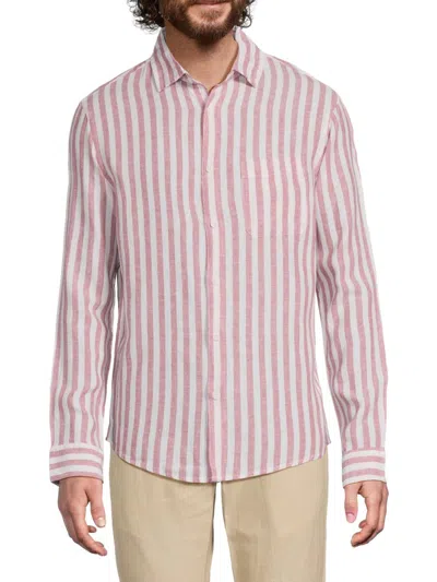 Saks Fifth Avenue Men's Linen-blend Long-sleeve Cabana Stripe Shirt In Pink
