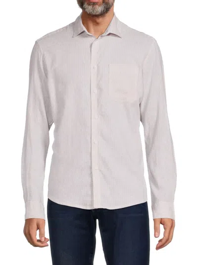 Saks Fifth Avenue Men's Linen Blend Microstripe Button Down Shirt In Acorn