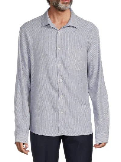 Saks Fifth Avenue Men's Linen Blend Microstripe Button Down Shirt In Navy