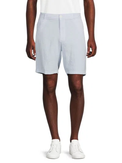 Saks Fifth Avenue Men's Linen Blend Microstripe Flat Front Shorts In Sky Blue