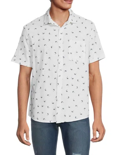 Saks Fifth Avenue Men's Linen Blend Palm Tree Print Button Down Shirt In White