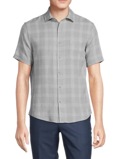 Saks Fifth Avenue Men's Linen Blend Plaid Button Down Shirt In Grey