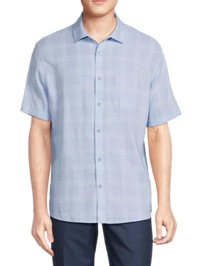 Saks Fifth Avenue Men's Linen Blend Plaid Button Down Shirt In Sky Blue