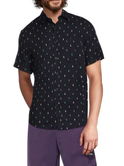 Saks Fifth Avenue Men's Linen-blend Printed Short-sleeve Shirt In Green
