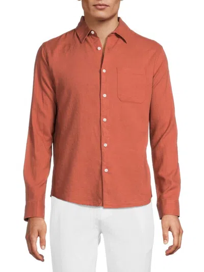 Saks Fifth Avenue Men's Linen Blend Long Sleeve Button Down Shirt In Spice