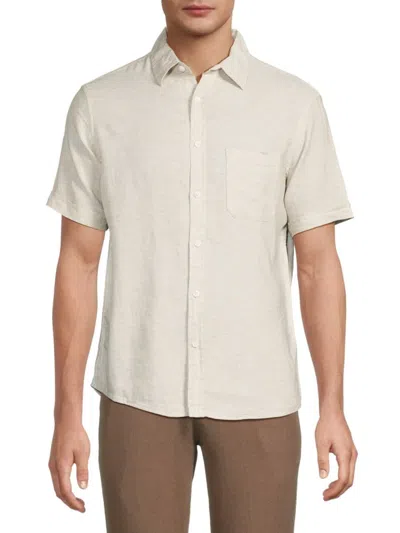 Saks Fifth Avenue Men's Linen Blend Short Sleeve Button Down Shirt In Acorn