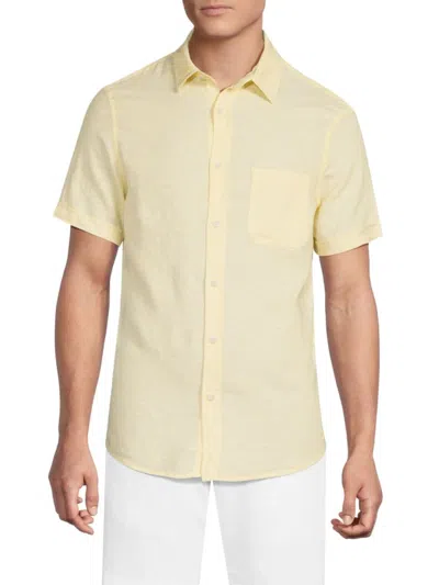 Saks Fifth Avenue Men's Linen Blend Short Sleeve Button Down Shirt In Lemon