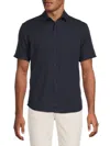 Saks Fifth Avenue Men's Linen Blend Short Sleeve Button Down Shirt In Marine Navy