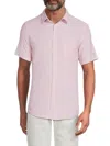 Saks Fifth Avenue Men's Linen Blend Short Sleeve Button Down Shirt In Pink Cross