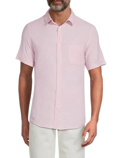 Saks Fifth Avenue Men's Linen Blend Short Sleeve Button Down Shirt In Pink Cross