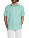 Saks Fifth Avenue Men's Linen Blend Short Sleeve Button Down Shirt In Sea Green