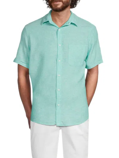 Saks Fifth Avenue Men's Linen Blend Short Sleeve Button Down Shirt In Sea Green