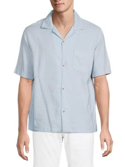 Saks Fifth Avenue Men's Linen-blend Short-sleeve Camp Shirt In Blue