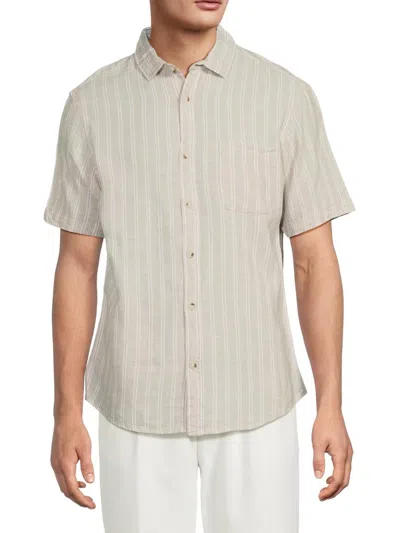 Saks Fifth Avenue Men's Linen Blend Short-sleeve Double-stripe Sport Shirt