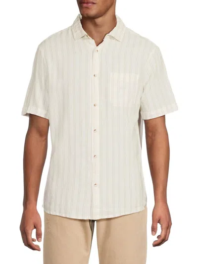 Saks Fifth Avenue Men's Linen Blend Short-sleeve Double-stripe Sport Shirt In White