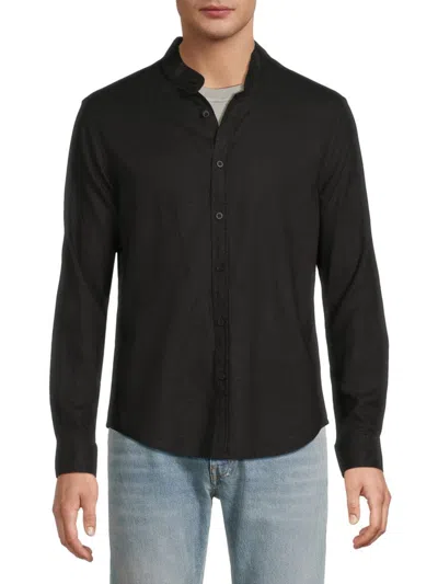 Saks Fifth Avenue Men's Linen Blend Stand Collar Button Down Shirt In Black