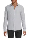 Saks Fifth Avenue Men's Linen-blend Microstripe Shirt In Marine Navy