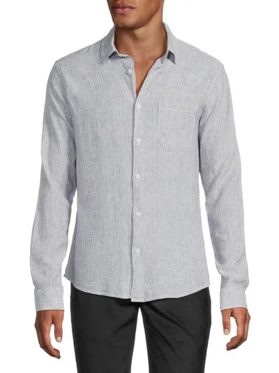 Saks Fifth Avenue Men's Linen-blend Microstripe Shirt In Marine Navy