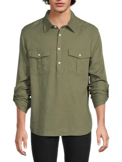 Saks Fifth Avenue Men's Linen Blend Utility Shirt In Olive Branch
