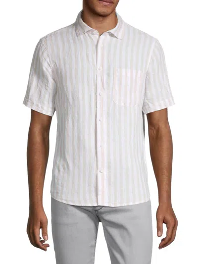 Saks Fifth Avenue Men's Linen Stripe Short-sleeve Button-down Shirt In Chateau Grey
