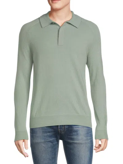 Saks Fifth Avenue Men's Long Sleeve 100% Cashmere Polo In Sage