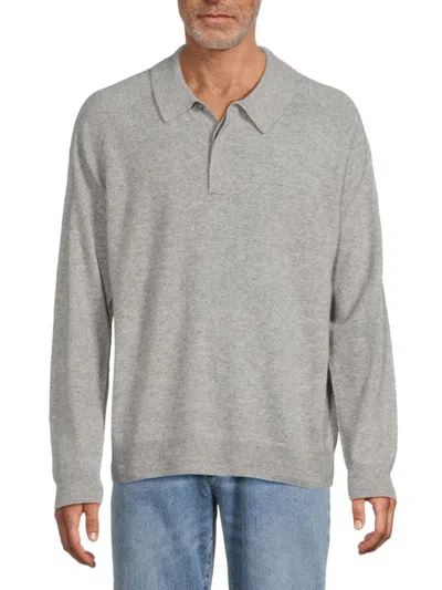 Saks Fifth Avenue Men's Long Sleeve 100% Cashmere Polo In Storm Heat