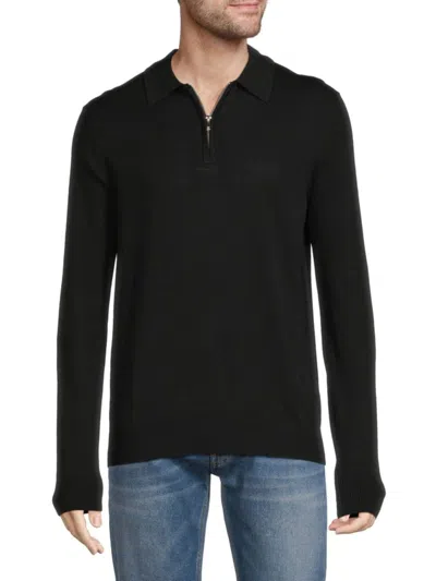 Saks Fifth Avenue Men's Long Sleeve Quarter Zip Polo Sweater In Black