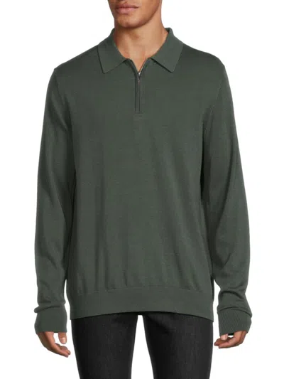Saks Fifth Avenue Men's Long Sleeve Quarter Zip Polo Sweater In Forest Green