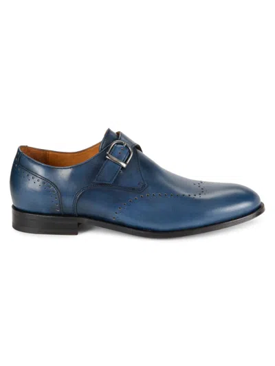 Saks Fifth Avenue Men's Mark Leather Monk Strap Shoes In Navy