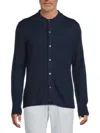 Saks Fifth Avenue Men's Merino Button-front Wool-blend Polo Sweater In Blue