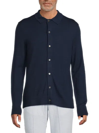 Saks Fifth Avenue Men's Merino Button-front Wool-blend Polo Sweater In Blue