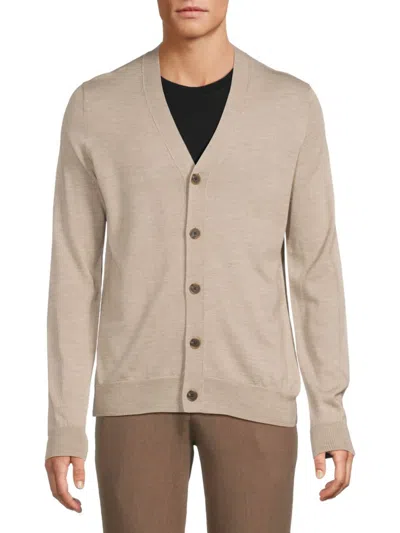 Saks Fifth Avenue Men's Merino V-neck Wool-blend Cardigan In Brown