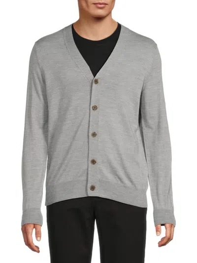 Saks Fifth Avenue Men's Merino V-neck Wool-blend Cardigan In Gray
