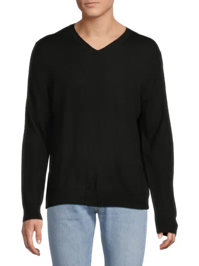 Saks Fifth Avenue Men's Merino V-neck Wool-blend Sweater In Black
