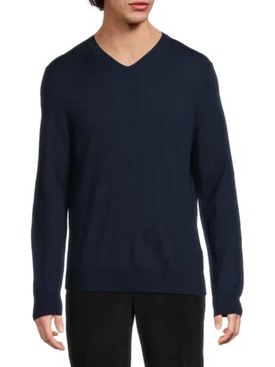 Saks Fifth Avenue Men's Merino V-neck Wool-blend Sweater In Blue