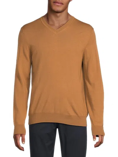 Saks Fifth Avenue Men's Merino V-neck Wool-blend Sweater In Brown
