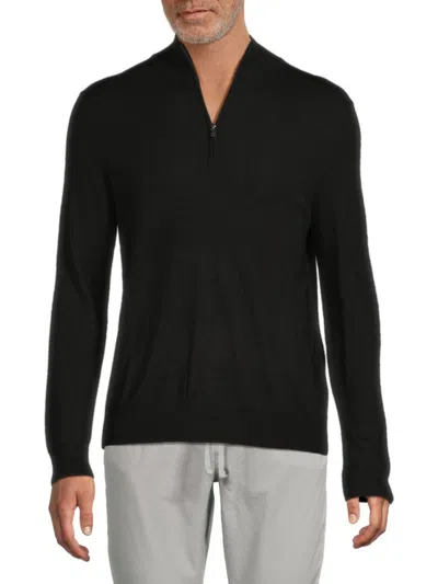 Saks Fifth Avenue Men's Merino Wool-blend Quarter-zip Sweater In Black
