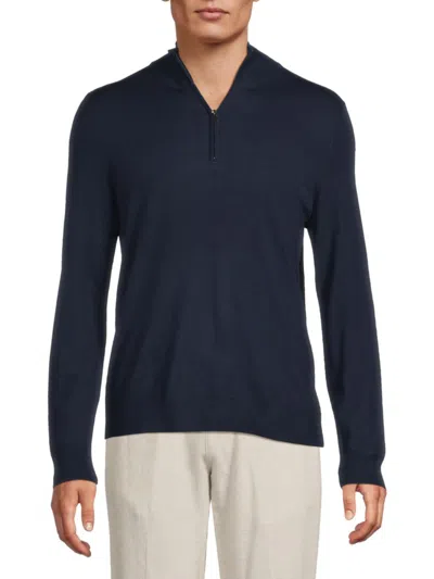 Saks Fifth Avenue Men's Merino Wool-blend Quarter-zip Sweater In Blue