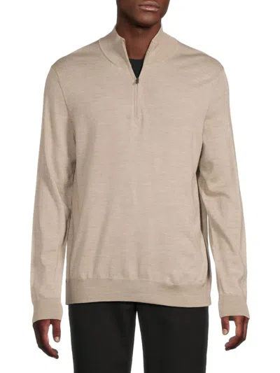 Saks Fifth Avenue Men's Merino Wool-blend Quarter-zip Sweater In Neutral