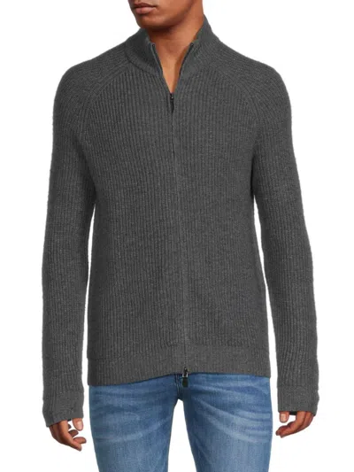 Saks Fifth Avenue Men's Merino Wool Blend Shaker Full Zip Sweater In Quarry