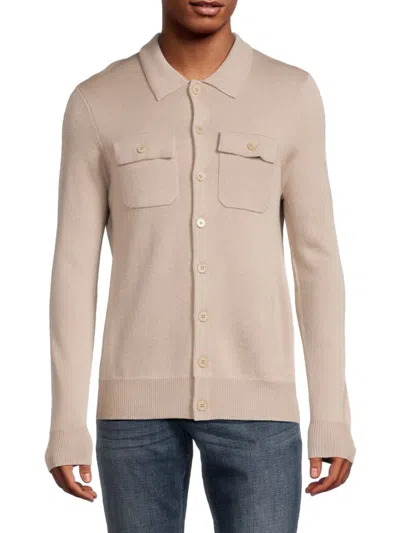 Saks Fifth Avenue Men's Merino Wool Blend Shirt Style Cardigan In Oatmeal
