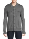 Saks Fifth Avenue Men's Merino Wool Blend Shirt Style Cardigan In Stone Grey