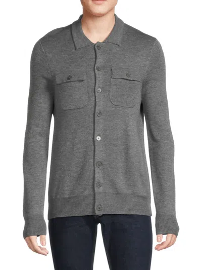 Saks Fifth Avenue Men's Merino Wool Blend Shirt Style Cardigan In Stone Grey