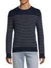 Saks Fifth Avenue Men's Merino Wool Blend Stripe Crewneck Sweater In British Blue