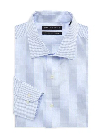 Saks Fifth Avenue Men's Micro Checked Slim Fit Dress Shirt In White Blue