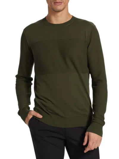 Saks Fifth Avenue Men's Mixed Stitch Cotton Sweater In Olive