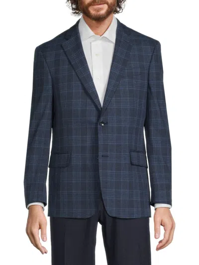 Saks Fifth Avenue Men's Modern Fit Plaid Wool Blend Blazer In Blue