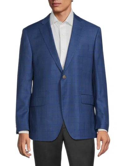 Saks Fifth Avenue Men's Modern Fit Plaid Wool Blend Blazer In Blue